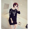 TE6833YYG Round neck pearls elk pattern pullover dress