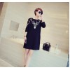 TE6833YYG Round neck pearls elk pattern pullover dress