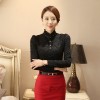 TE6896SOLO Korean fashion turtle neck pearl collar lace shirt