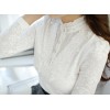 TE6896SOLO Korean fashion turtle neck pearl collar lace shirt