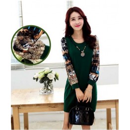 TE6936JMFS Korean fashion print sleeve splicing wool lining dress