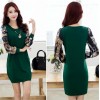 TE6936JMFS Korean fashion print sleeve splicing wool lining dress