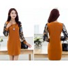 TE6936JMFS Korean fashion print sleeve splicing wool lining dress