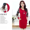 TE6936JMFS Korean fashion print sleeve splicing wool lining dress