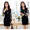 TE6936JMFS Korean fashion print sleeve splicing wool lining dress