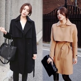 TE7895XHHB Korean fashion slim temperament lacing waist long coat