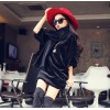 TE8076XWFC Winter plush rabbit half sleeve dress with warm scarf