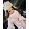 TE8076XWFC Winter plush rabbit half sleeve dress with warm scarf
