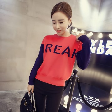 TE8250BLFS New style color matching letters pullover knitting tops