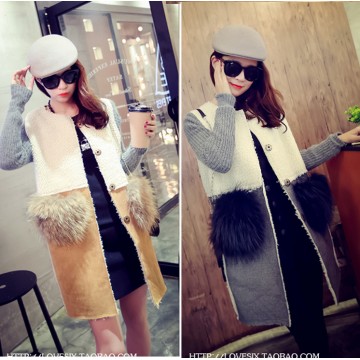 TE8252BLFS Winter fashion knitting sleeve splicing berber fleece coat