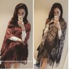 TE8268BLFS Winter checks graphic sense tassel shawl scarf