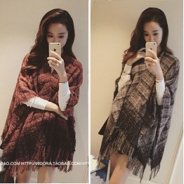 TE8268BLFS Winter checks graphic sense tassel shawl scarf