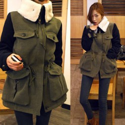 TE8279BLFS Korean style wool lapel pocket splicing sleeve cotton-padded coat