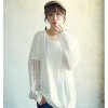 TE8377XYZ Loose pure color casual lace splicing sleeve t-shirt