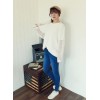 TE8377XYZ Loose pure color casual lace splicing sleeve t-shirt