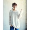 TE8377XYZ Loose pure color casual lace splicing sleeve t-shirt