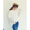 TE8377XYZ Loose pure color casual lace splicing sleeve t-shirt