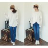 TE8377XYZ Loose pure color casual lace splicing sleeve t-shirt