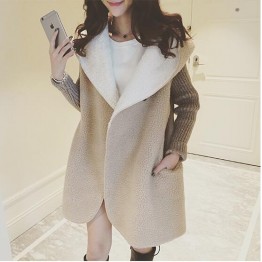 TE5837NHWL Japanese fashion lamb wool knitting sleeve coat