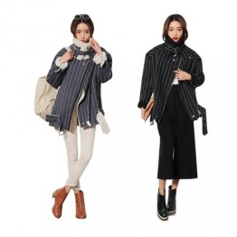 TE8838HYG Korean fashion vertical stripes stand collar lamb wool motorcycle jacket