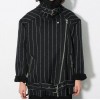 TE8838HYG Korean fashion vertical stripes stand collar lamb wool motorcycle jacket