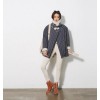 TE8838HYG Korean fashion vertical stripes stand collar lamb wool motorcycle jacket