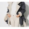 TE8838HYG Korean fashion vertical stripes stand collar lamb wool motorcycle jacket