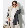 TE8838HYG Korean fashion vertical stripes stand collar lamb wool motorcycle jacket