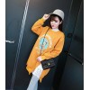 TE8942JYFS Cartoon letters print side slit wool lining long sweatshirt