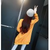 TE8942JYFS Cartoon letters print side slit wool lining long sweatshirt