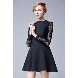 TE9087LLYG Europe fashion lace sleeve slim waist dress