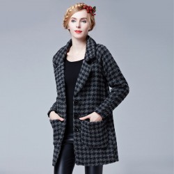 TE9088LLYG Houndstooth three buttons pocket woolen coat