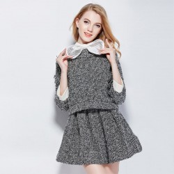 TE9089LLYG Elegant temperament doll collar tops with short skirt