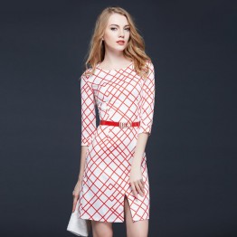 TE9091LLYG Europe fashion irregular rhombus print slim dress