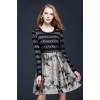 TE9092LLYG Elegant lace top splicing jacquard weave dress