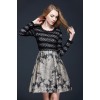 TE9092LLYG Elegant lace top splicing jacquard weave dress