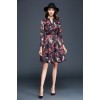 TE9093LLYG Vintage print jacquard weave v-neck long sleeve dress