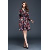 TE9093LLYG Vintage print jacquard weave v-neck long sleeve dress