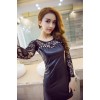 TE9189WMSS Sexy beads lace splicing pu leather tight hip dress