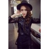 TE9198WMSS Trendy rivet transparent lace sleeve PU splicing tassel dress