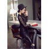 TE9198WMSS Trendy rivet transparent lace sleeve PU splicing tassel dress