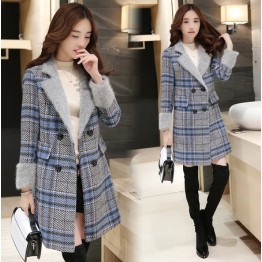 TE9559YBF Winter double-breasted check lapel woolen coat