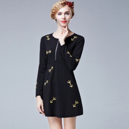 TE9633LLYG Europe fashion debutant embroidery arrows zipper dress