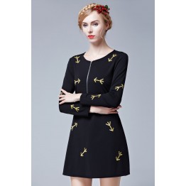 TE9633LLYG Europe fashion debutant embroidery arrows zipper dress
