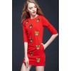 TE9635LLYG Europe fashion embroidery bear A-line dress