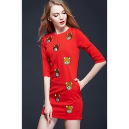 TE9635LLYG Europe fashion embroidery bear A-line dress