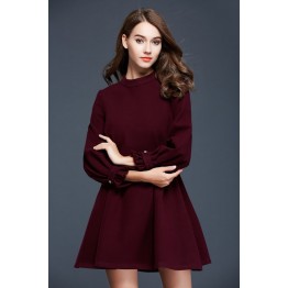 TE9637LLYG Temperament slim waist wide hem long sleeve dress