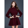 TE9637LLYG Temperament slim waist wide hem long sleeve dress