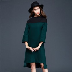 TE9638LLYG Europe fashion color matching stand collar woolen dress