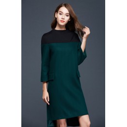 TE9638LLYG Europe fashion color matching stand collar woolen dress